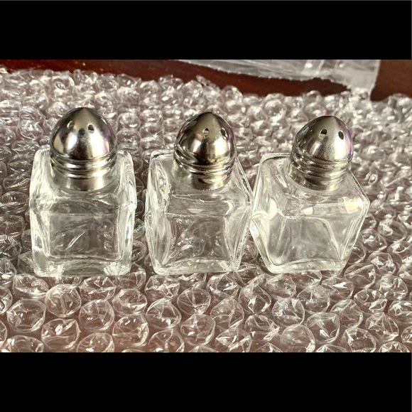 Vintage Mini Glass Salt + Pepper Shakers Set of 3 Glassware Collectible Dining - Picture 2 of 5